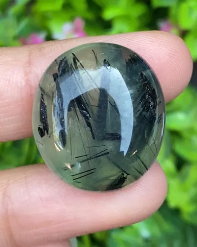 ไหมดำ พรีไนท์ Prehnite with Black tourmaline